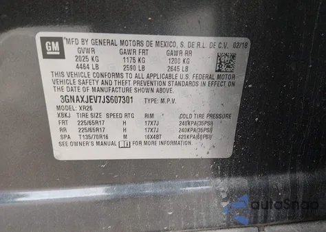 2018 Chevrolet Equinox Lt z USA, uszkodzony, nr VIN 3GNAXJEV7JS607301